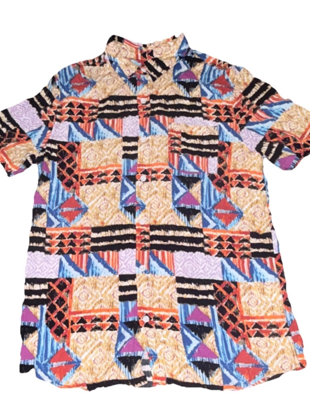 PacSun Yellow-Blue-Orange Geometric Print Button-Up